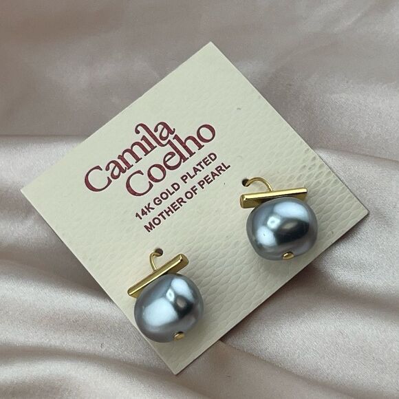 Camila Coelho 14K Gold Plated Mother of Pearl Drop Earrings - Picture 5 of 10